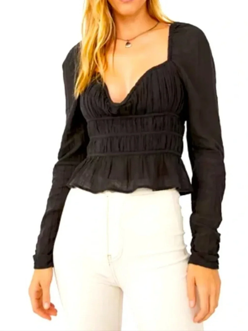 Free People Aurora Black Crop Long Sleeve Top